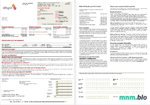 Syria Al Baraka Bank wyciąg z kredytu hipotecznego w formatach Word i PDF, 2 strony